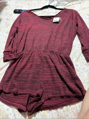 BDG Maroon & Black Striped Knit Romper